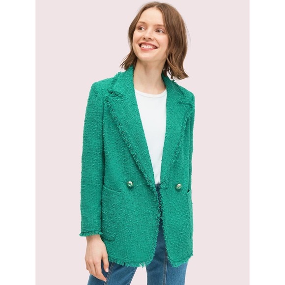 Kate Spade Tropical Leaf Sequin Tweed Blazer Jacket Kelly Green size 4